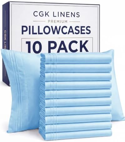 King Standard Pillow Cases Set of 10 - Soft Pillowcase Covers - Light Blue