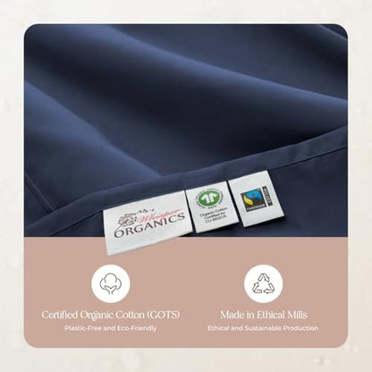100% Organic Cotton Pillow Cases King Size Set of 2-100% Cotton Pillowcases GOTS Certified 300 Thread Count - Naturally Cooling Comfortable Breathable & Soft Pillow Cases (Navy, King)