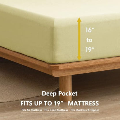 BESTOUCH Sheet Set 100% Washed Cotton Linen Feel Super Soft Comfortable Chic Lightweight 4 Pcs Home Bedding Set Solid Light Yellow California King