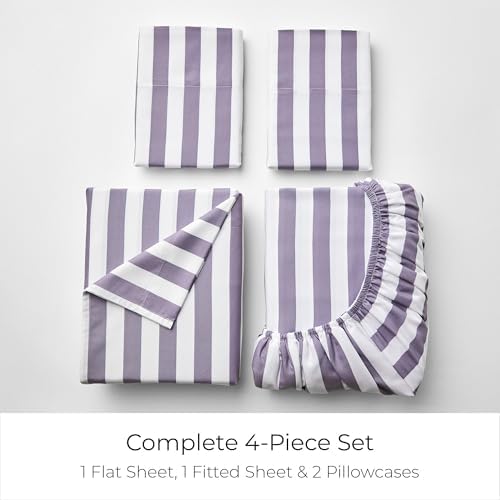 Mellanni Iconic 4-Piece Sheet Set (Cal King, Oxford Stripe Hazy Lilac)