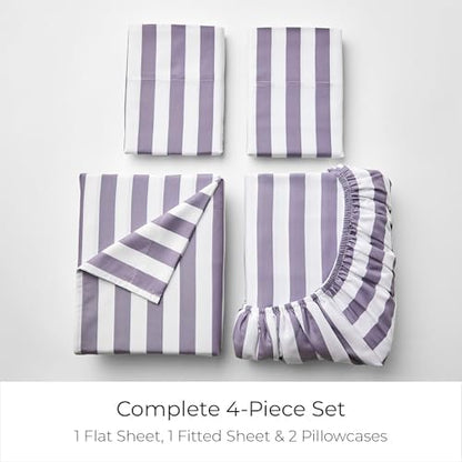 Mellanni Iconic 4-Piece Sheet Set (Cal King, Oxford Stripe Hazy Lilac)