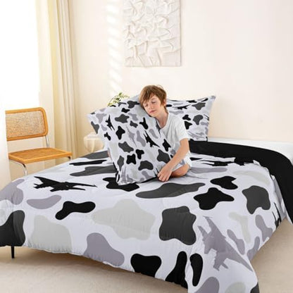 Manfei Grey Camouflage Comforter Set Full Size,Military Aircraft Camo Bedding Set 3pcs,Airplane Themed Camo Down Comforter for All Season,Kids Boys Girls Room Decor,2 Pillowcases,No Sheets