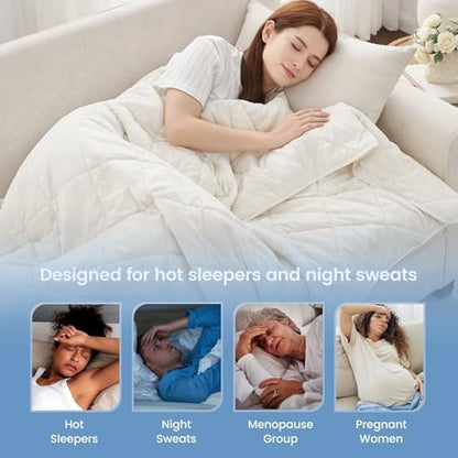 Cozy Bliss Cooling Blanket for Hot Sleepers Queen Size, Q-Max 0.45 Cooling Comfort, Cold Blankets for Night Sweats Sleeping, Ultra-Cool Lightweight Breathable Summer Blanket for Bed Off White