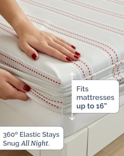 Christmas Sheet Set, Red Dot Stripe, Holiday Xmas Bedding Set - Cal King