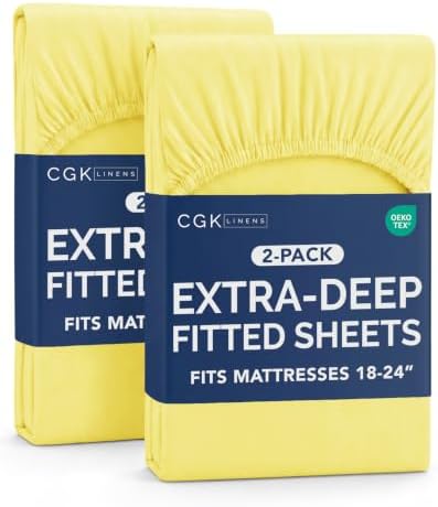 CGK Linens 2 Pack Extra Deep Queen Fitted Sheets - Yellow