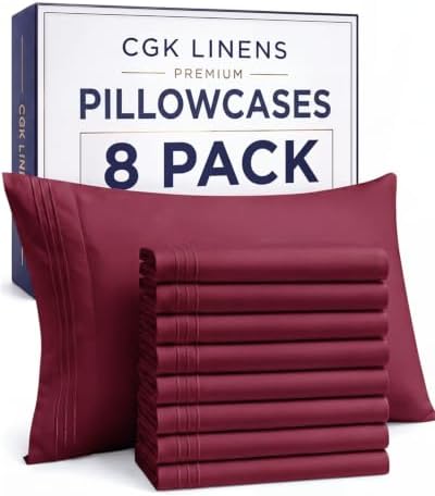 King Standard Pillow Cases Set of 8 - Soft Pillowcase Covers - Burgundy