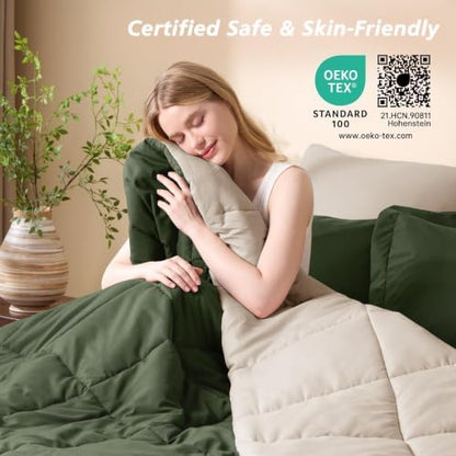 King Comforter Set with Sheets- 7 Pieces Bed in a Bag Green Bedding Sets