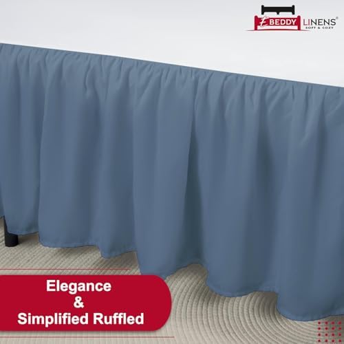 eBeddy Linens Dust Ruffle Bed Skirt King 14 Inch Drop – Split Corner Platform Style, 100% Microfiber, Lake Blue Solid, Tailored Fit, Wrinkle-Resistant, Hidden Storage, Hotel Luxury