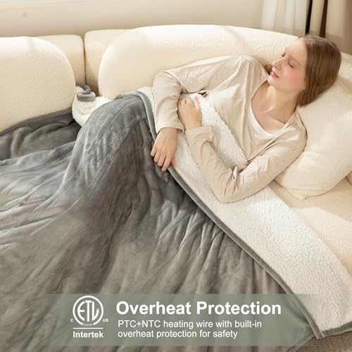Electric Blanket Full Size, ETL Certified Heated Blanket Full, Grey