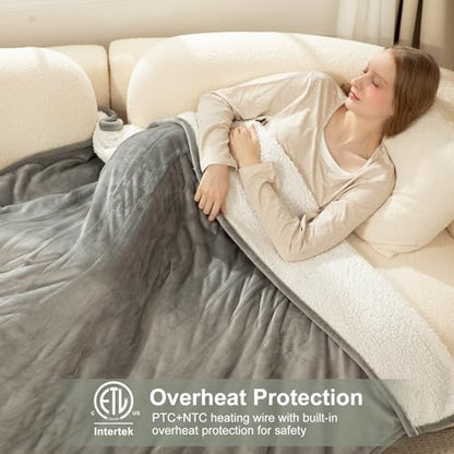 Electric Blanket Full Size, ETL Certified Heated Blanket Full, Grey