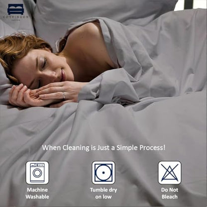 Cottingon 5 PC Split King Sheets Fits 16" Deep, Egyptian Cotton, Light Grey