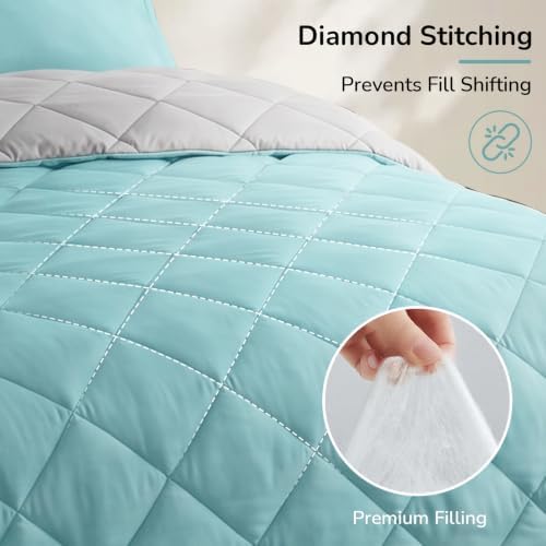 downluxe King Comforter Set Soft Reversible 3 Pieces, Light Blue/Gray
