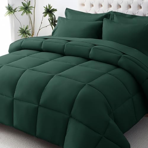 JOLLYVOGUE Twin Comforter Set, Ultra-Soft Bed in a Bag Twin Size 5 Pieces, Oeko-TEX Certified Bedding Set with Down Alternative Comforter, Sheets, Pillowcases & Shams, Emerald Green
