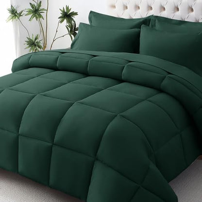 JOLLYVOGUE Twin Comforter Set, Ultra-Soft Bed in a Bag Twin Size 5 Pieces, Oeko-TEX Certified Bedding Set with Down Alternative Comforter, Sheets, Pillowcases & Shams, Emerald Green