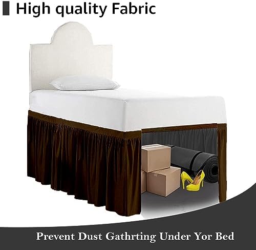 Twin XL 36" Inch Drop Long Dorm Bed Skirt, Ruffled Pattern College Dorm Room Bed Skirts, Split Corner, Easy Care, No Wrinkle Microfiber Bed Skirt
