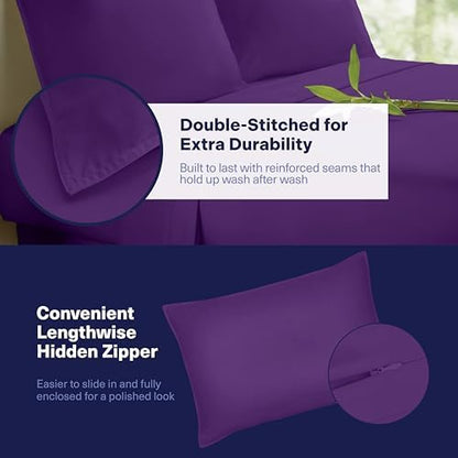 Kickoff Viscose Bamboo Sheets Twin XL Size 3-pc 100% Organic Bamboo Viscose Bed Cooling Sheets Twin XL Size Set Cool Bedding for hot Sleepers Sheet Set - Gift Ready Packaging (Purple, TXL)