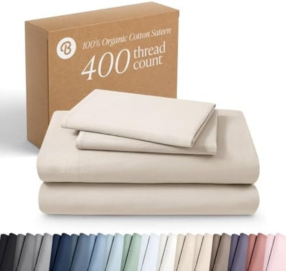 Bare Home 100% Organic Cotton Sateen Sheet Set (Twin, French Beige)