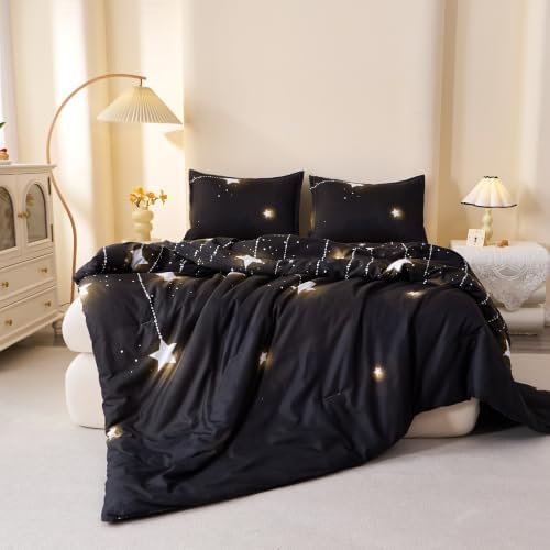 Caressma Black Comforter Set Shooting Star Galaxy Full Size 3 Pieces