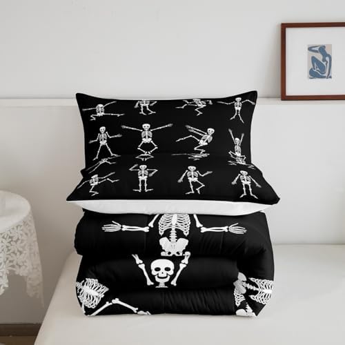 Erosebridal Sugar Skull Comforter Set Twin Size Skeleton Bones Bedding Set for Kids Boys Girls Teens Adult Halloween Horror Theme Down Comforter Gothic Spooky Duvet Sets with 1 Pillow Case