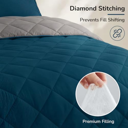 downluxe California King Comforter Set Soft Reversible 3 Pieces, Ocean/Gray