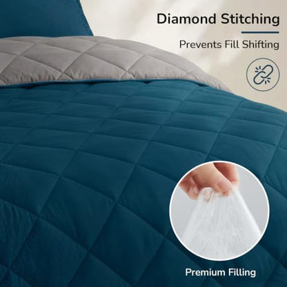 downluxe California King Comforter Set Soft Reversible 3 Pieces, Ocean/Gray