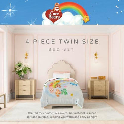Care Bears Classic Super Soft Cozy Reversible Microfiber Comforter and Sheet Set, 4 Piece Twin Size, (Official Licensed Product) By Franco Collectibles