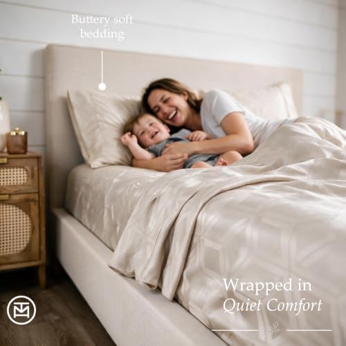 Threadmill 600 Thread Count Cotton Queen Sheet Set, Sateen, Jacquard, Beige