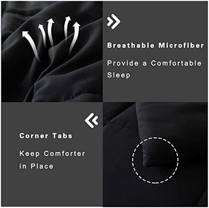 DOWNCOOL Queen Comforter Set -All Season Queen Bed Set with 2 Pillow Cases-3 Pieces Bedding Sets Queen -Down Alternative Black Queen Size Comforter Sets(88"x92")