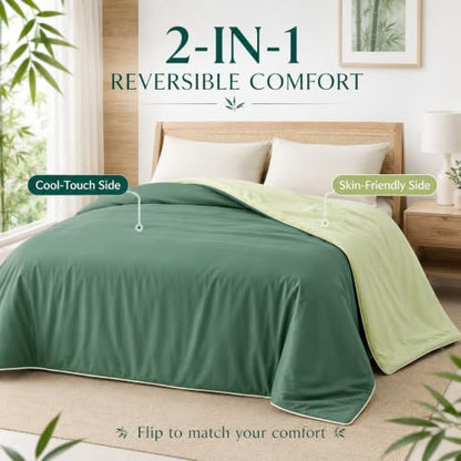 Eastsora Cooling Comforter Queen Size, Cooling Blanket for Hot Sleepers, Q-Max 0.45 Reversible Summer Comforter, Lightweight Breathable Bedding for Warm Nights & Night Sweats (Green)