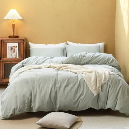 FOSSA Duvet Cover Set 100% Washed Cotton Linen Feel Twin