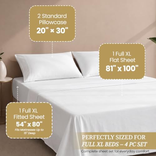 Full XL 100% Cotton Jersey Knit Sheet Set, 4PC, 15" Deep Pocket, White