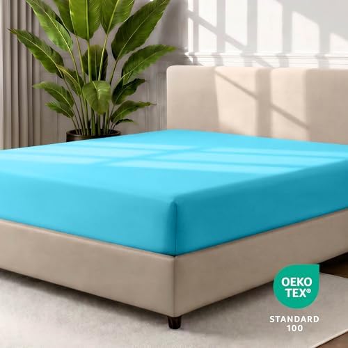 Bare Home Queen Fitted Sheet - 1800 Ultra-Soft (Queen, Aqua)