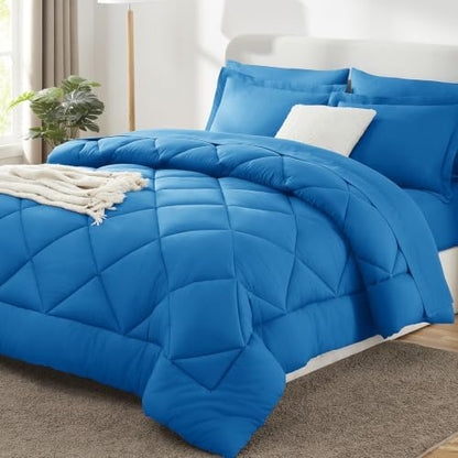 CozyLux King Comforter Set 102"x90" Royal Blue - 7 Piece Bed in a Bag