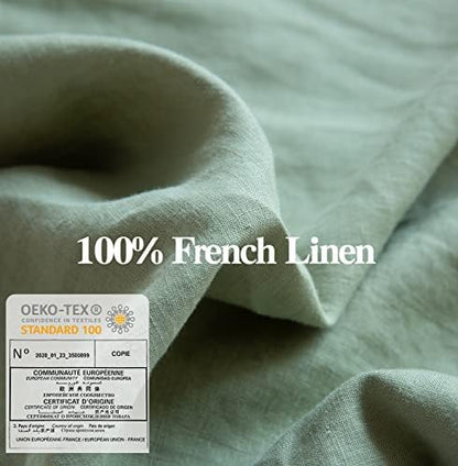 Simple&Opulence 100% Washed Linen Euro Shams 26'' x 26'' Pack of 2, Basic Style Solid Color Natural Flax Farmhouse Decorative Square Throw Pillow Covers for Bed Couch Sofa - Sage Green