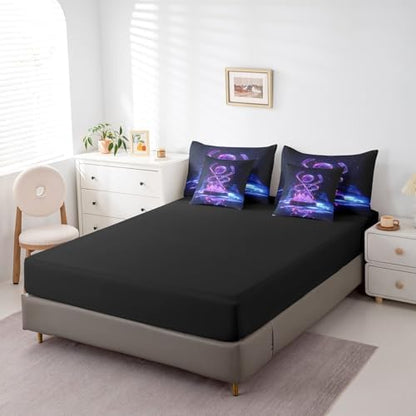 Erosebridal Ice Hockey Twin Bedding Set - Hockey Sports Bed in A Bag,Purple Neon Comforter Sets with Sheets, Sports Style 7 Pieces Bed Set Bedroom Decor