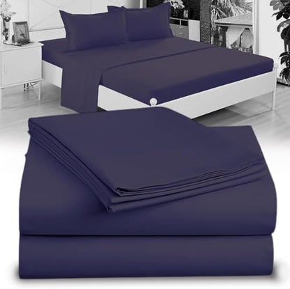 Twin XL Cotton Knit Jersey Sheet Set, 15" Deep Pocket, Navy, 3pc