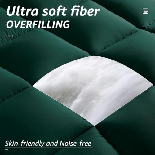 HYLEORY All Season Full Size Bed Comforter - Cooling Down Alternative Quilted Duvet Insert with Corner Tabs - Winter Warm - Machine Washable - Emerald Green