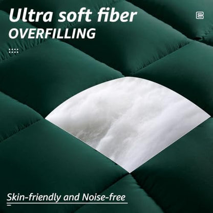 HYLEORY All Season Full Size Bed Comforter - Cooling Down Alternative Quilted Duvet Insert with Corner Tabs - Winter Warm - Machine Washable - Emerald Green