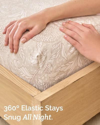 Twin 3 Piece Floral Sheet Set - Soft, Breathable & Cooling - Beige Floral
