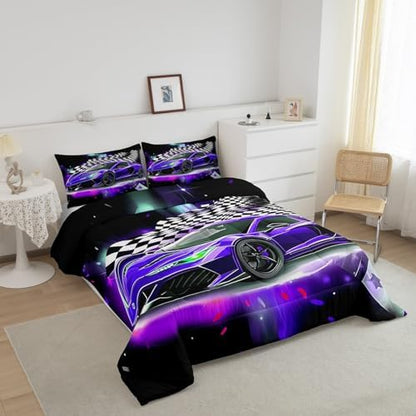 Feelyou Purple Race Car Comforter Set Bedding Twin Size for Kids Teens