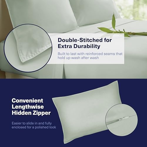 Kickoff Viscose Bamboo Sheets Queen Size 4-pc 100% Organic Bamboo Viscose Bed Cooling Sheets Queen Size Set Cool Bedding for hot Sleepers Sheet Set - Gift Ready Packaging (Sage Green, Q)
