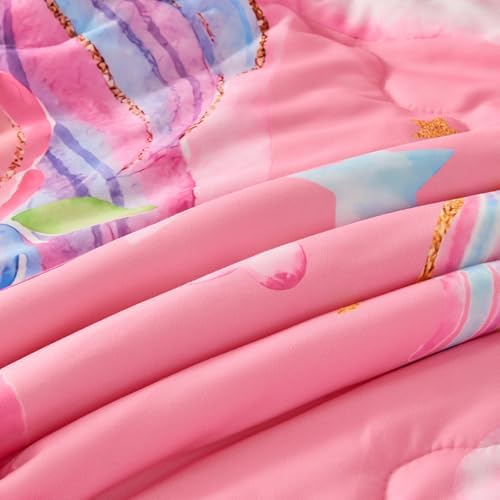 Wajade Pink Unicorn Comforter Set for Girls 7 Piece Cute Cartoon Bedding Set for Kids Twin Size as Birthday Gift with Comforter, Sheet Set, Pillowcase and Sham