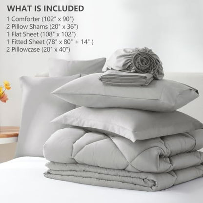 CozyLux King Comforter Set 102"x90" Light Grey - 7 Piece Bed in a Bag