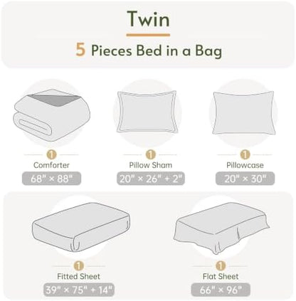 Twin Comforter Set with Sheets - 5 Pieces Bed in a Bag Purple Bedding Sets