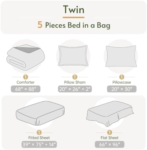 Twin Comforter Set with Sheets - 5 Pieces Bed in a Bag Green Bedding Sets