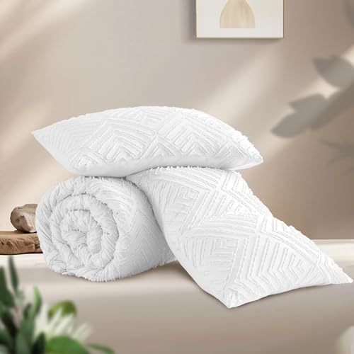 Andency White Full Size Comforter Set, 3 Pieces Boho Bedding