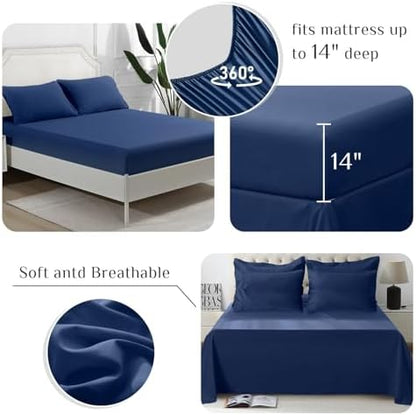 JOLLYVOGUE King Comforter Set, Ultra-Soft Bed in a Bag King Size 7 Pieces, Oeko-TEX Certified Bedding Set with Down Alternative Comforter, Sheets, Pillowcases & Shams, Navy