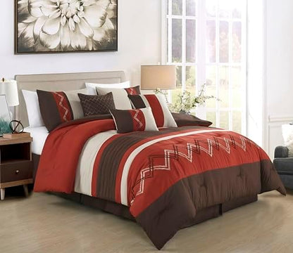 Chezmoi Collection 7-Piece Zigzag Embroidered Comforter Set, Queen Size