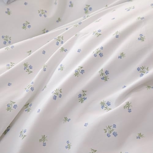 VM VOUGEMARKET Blue Ruffle Duvet Cover Twin 100% Cotton Teen Girls Floral Duvet Cover with Zipper Closure Reversible Romantic Princess Comfroter Cover with 2 Pillow Shams