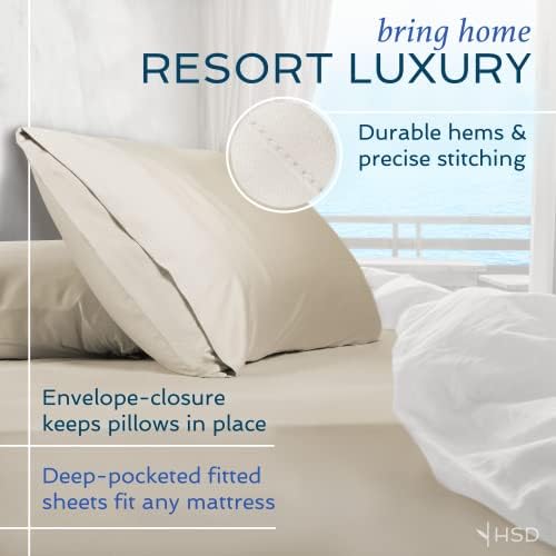 Hotel Sheets Direct 4 Piece Bed Sheet Set California King Size, 100% Viscose Derived from Bamboo Sheets Set with 2 Pillowcases, Cooling & Breathable Luxury Bedding, Moisture-Wicking & Silky Soft, Sand